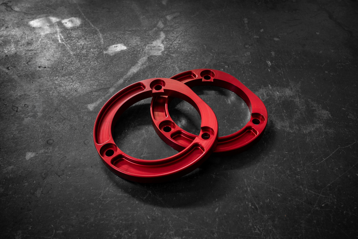 190E (W201) Aluminum Front Strut Tower Reinforcements-Billet Reinforcements-Garagistic-Anodized Red-Garagistic