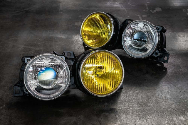 BMW E30 "Frenchie" Headlights - Clear Low Beam Lenses w/ Yellow High Beam Lenses-Headlights-Depo-Garagistic