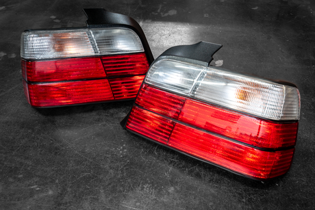 BMW E36 Sedan DEPO Euro Red/Clear Tail Lights - 63211393431, 63211393432-Tail Lights-Depo-Garagistic