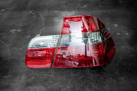 BMW E46 Sedan DEPO Smoked Red/Clear Tail Lights - 63216946533, 63216946534, 63216907945, 63216907946-Tail Lights-Depo-Garagistic