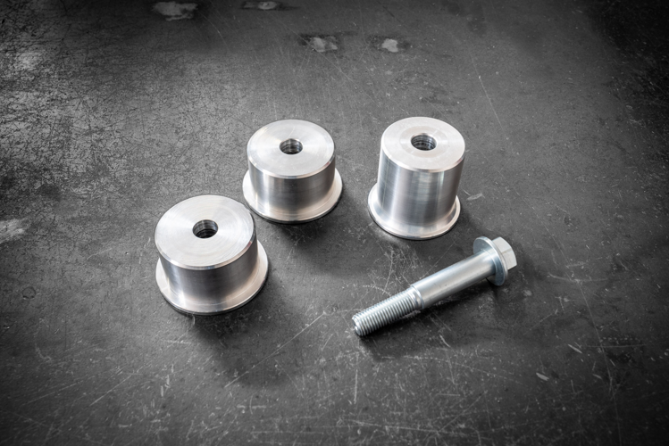 E36 Solid Delrin Differential Bushing Kit-Rear Suspension Bushings-Garagistic-Aluminum-Add 14mm Bolt Upgrade-Garagistic