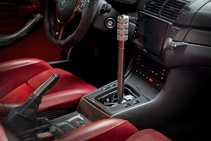 E46 "PRO" Self Centering Chassis Short Shifter-Solid mount shifter-Garagistic-Bare-Tall-Aluminum Knurled-Garagistic