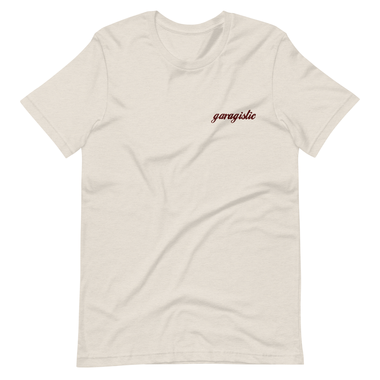 Garagistic Red Logo Embroidered T-Shirt-Apparel-Non-Garagistic Vendor-Heather Dust-S-Garagistic