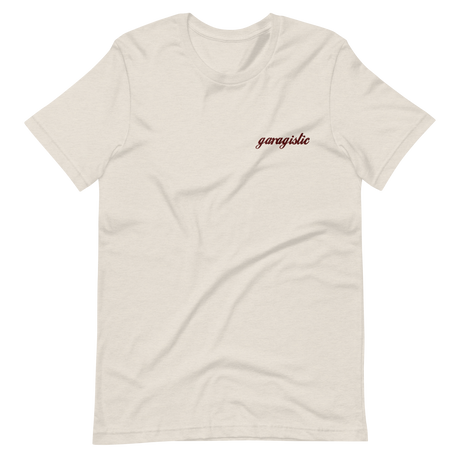 Garagistic Red Logo Embroidered T-Shirt-Apparel-Non-Garagistic Vendor-Heather Dust-S-Garagistic