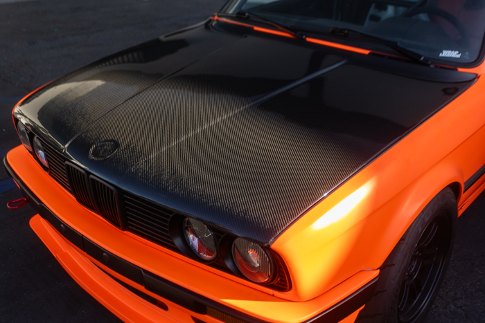 bmw e30 carbon fiber hood installed